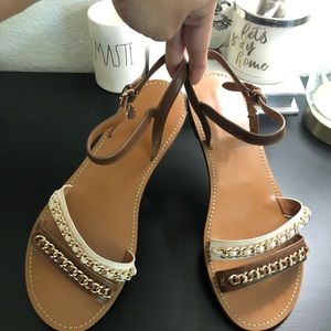COACH Chain Strap Sandals (in Saddle/Chalk color)